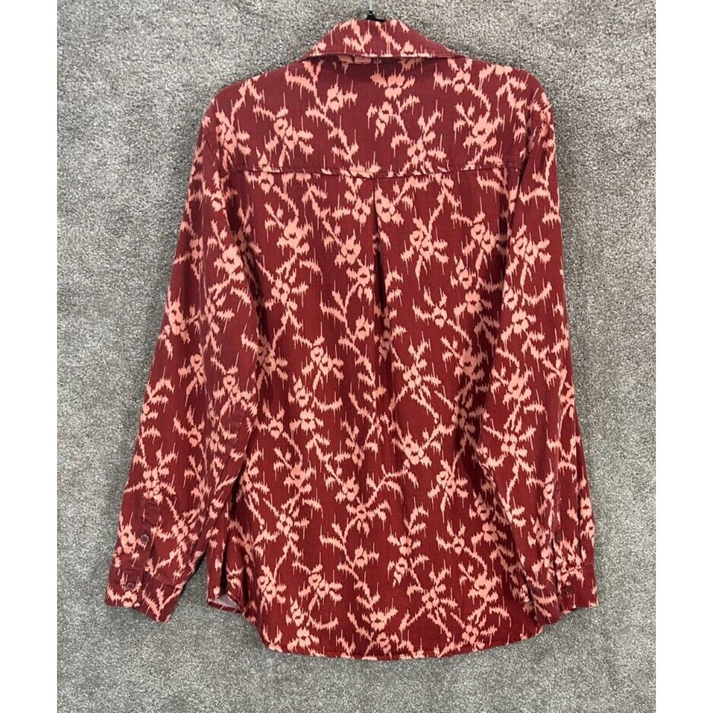Knox Rose Top Womens Large Red Floral Oversized Hi Low Hem Button Up Boho Blouse - Picture 2 of 6